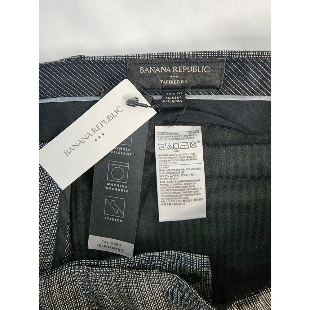 Banana Republic Men’s Pants Gray Plaid Wool Blend Lined Tailored Slim Fit 35x30